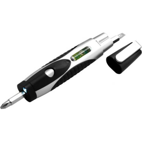 Set of pocket tools, screwdriver, level and light, in ABS, batteries included