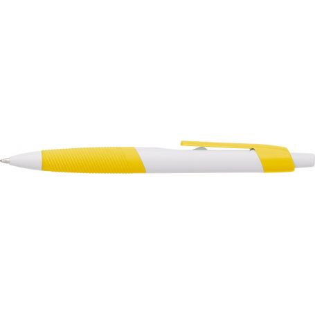 Penna a sfera in plastica disponibile in vari colori con impugnatura in  gomma in coordinato con meccanismo a scatto e refill blu - GZ1090131