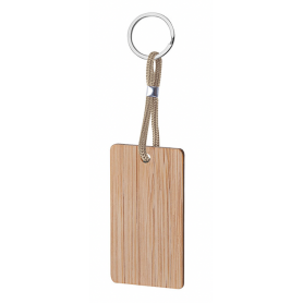 Porte-clés en bois avec corps rectangulaire et cordon de serrage coloré. Rec