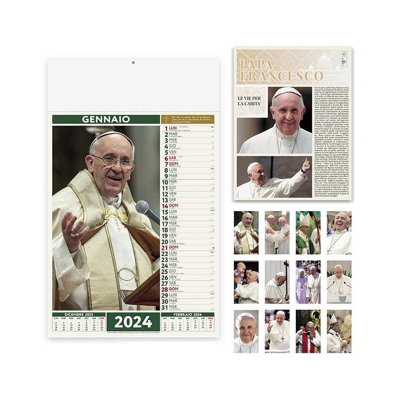 Calendario 2024 "Papa Francesco" 29 x 47 cm da muro. Illustrato