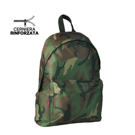 Backpack 26 x 38 x 12 cm in 600D polyester with zip and pocket. Camouflage Eastwest