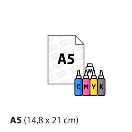 Film A5 ( 14,8 x 21 cm ) DTF pour les tissus. CMJN + BLANC