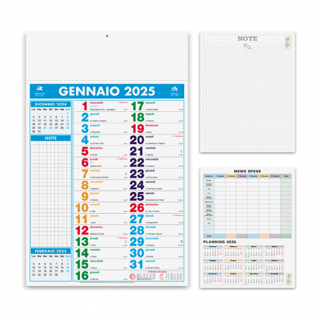 Calendario 2025 "Multicolor Notes" 30 x 47 cm da muro. Olandese