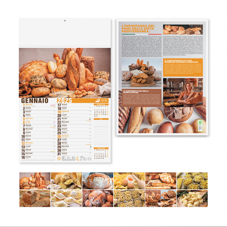 Calendar 2024 "Bread and Pasta" 29 x 47 cm wall. Illustrated