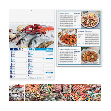 Calendar 2024 "Mare in Tavola e Pescheria" 29 x 47 cm from the wall. Illustrated