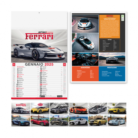 Calendrier 2024 « Sports Cars » 29 x 47 cm mur. Illustré