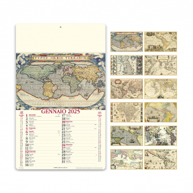 Calendar 2024 "Ancient Maps" 31 x 52.5 cm wall. Vintage Italian Almanac