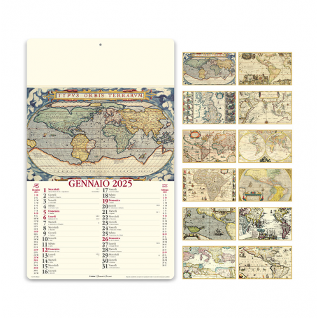 Calendario 2025 "Antiche Mappe" 31 x 52,5 cm da muro. Vintage Almanacco Italiano