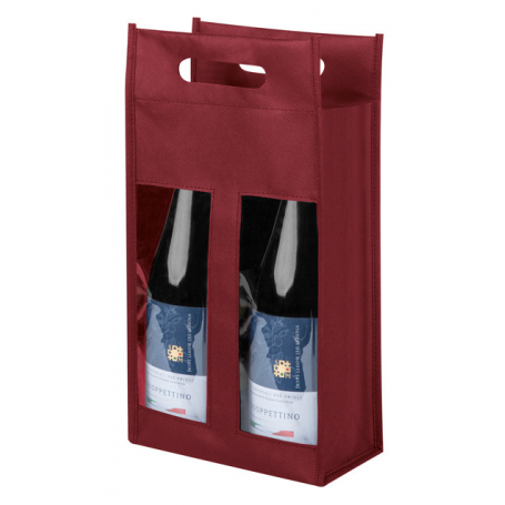 Shopper 2-seater non-woven bottle holder. With transparent plastic window. Barolo