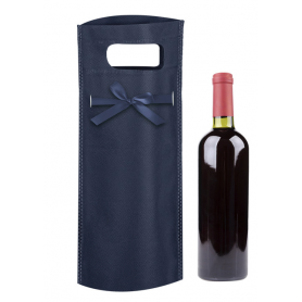 Non-woven bottle holder shopper with closing strap and die-cut handles. Bubbles.