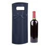 Non-woven bottle holder shopper with closing strap and die-cut handles. Bubbles.