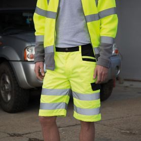 Shorts fluo yellow with reflective bands, Unisex, Result